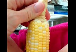 Botando uma espiga de milho dentro da xoxota
