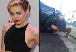 Miley Cyrus peladinha mijando na rua
